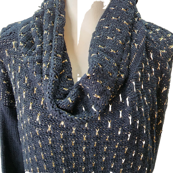 NWT Nine West Jeans Sweater LARGE Cowl Neck Wicked Navy Roxanne Missy Shiny NEW - Picture 3 of 11